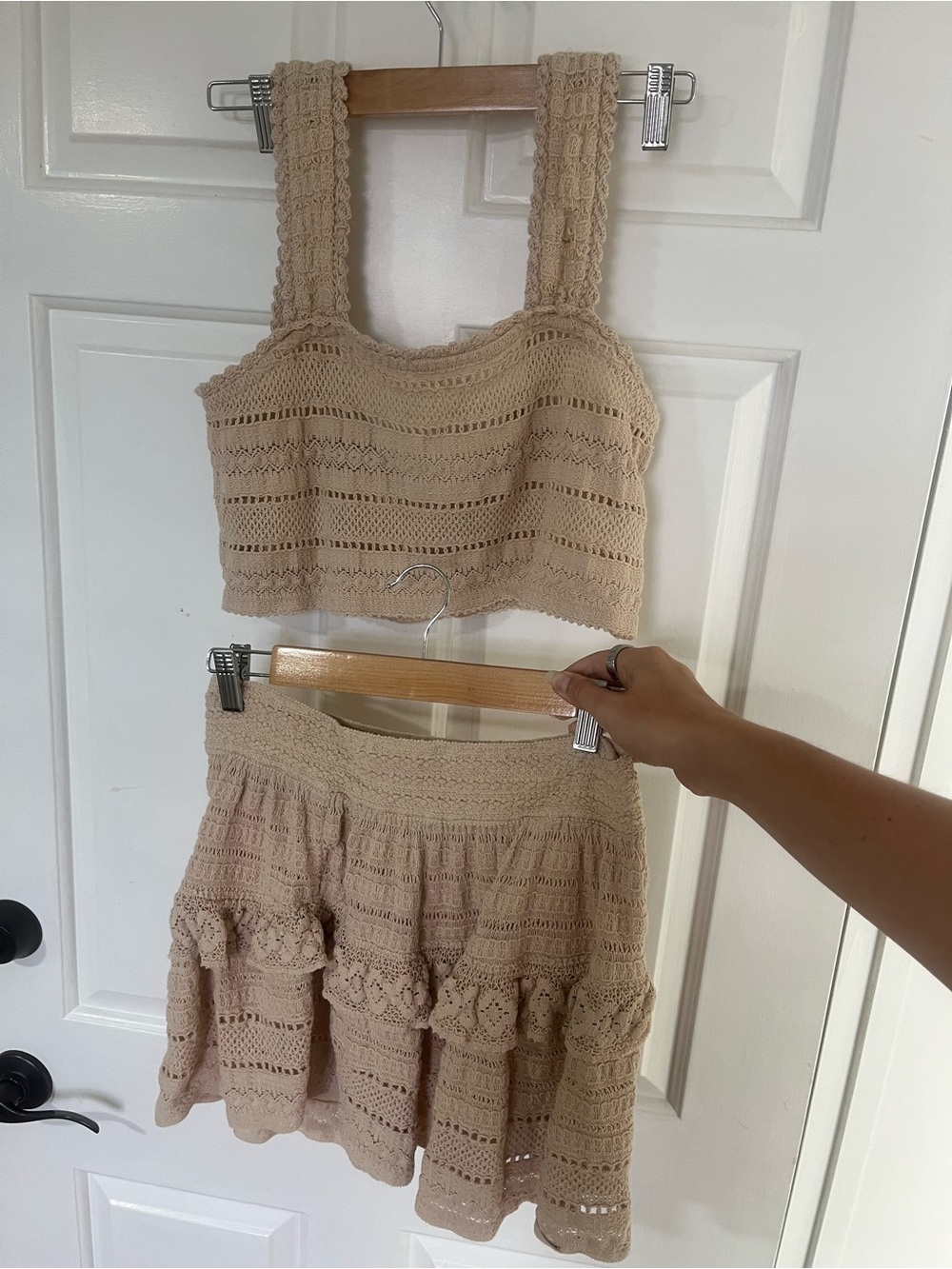 aerie Crochet Mini Skirt Set in Beige